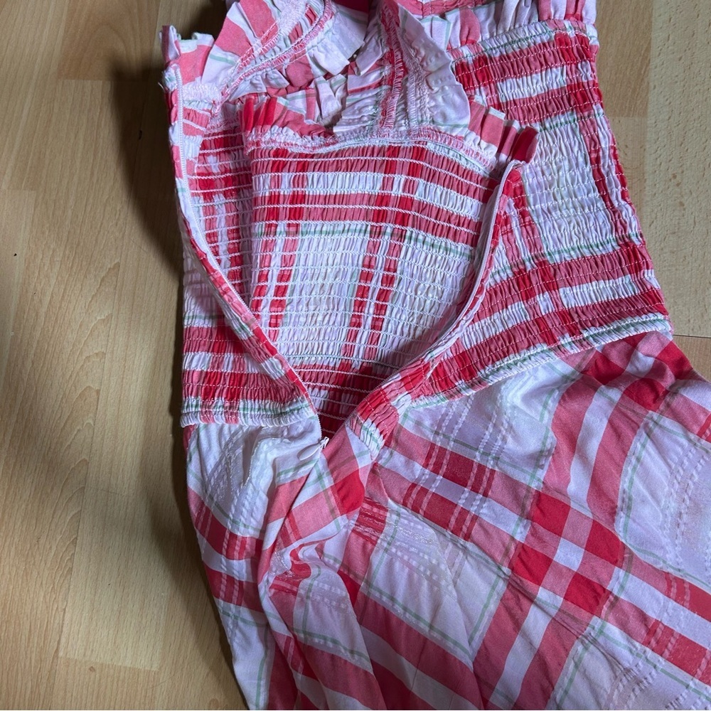 Ganni Red and White Seersucker Checkered Maxi Dress Size 40 - Picture 12 of 15